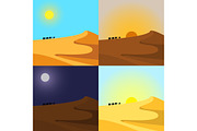 4 times of day in desert. Vector set