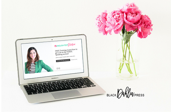 Peonies Styled Desktop with Macbook  in Product Mockups - product preview 1