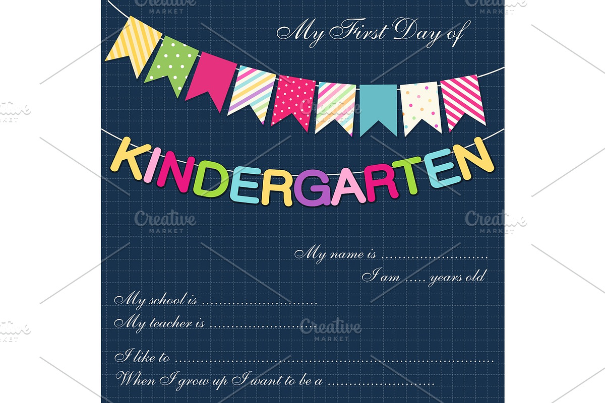 Cute kindergarten bunting with multicolored flags in Illustrations - product preview 8