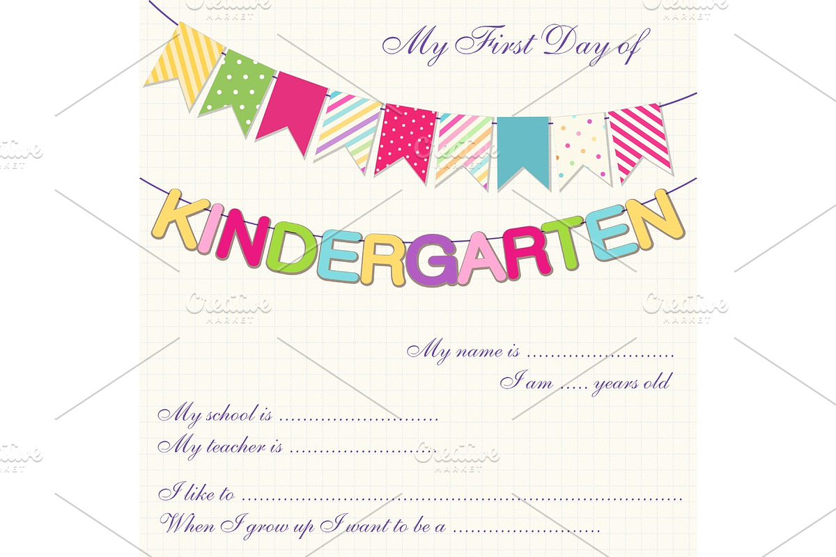 Cute kindergarten bunting with multicolored flags in Illustrations - product preview 8