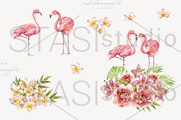 Watercolor Flamingo Clipart in Illustrations - product preview 1