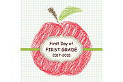 Cute Back to School theme frame with apple sketch on copybook squared paper background