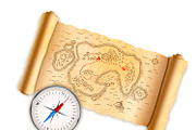 Ancient pirate map with compass