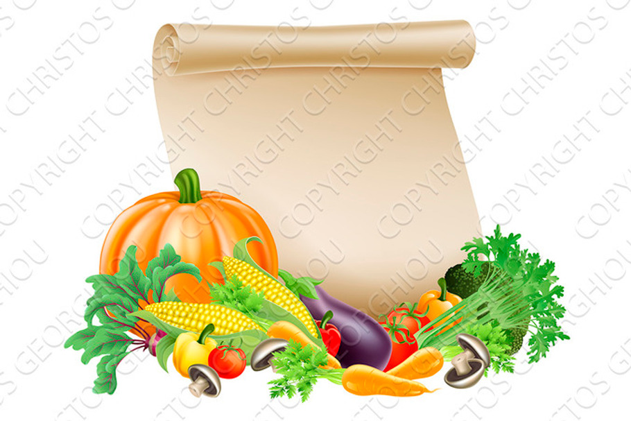 Thanksgiving or fresh produce scroll in Illustrations - product preview 8
