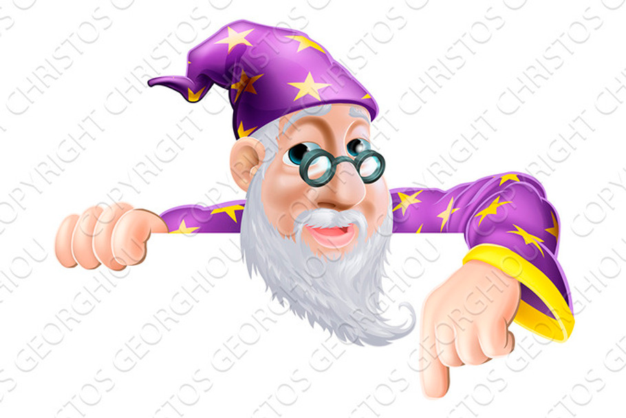 Fun Wizard Pointing Down in Illustrations - product preview 8