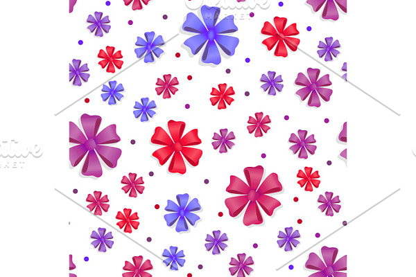 Flower Bows Seamless Pattern. Cute Bright Bowknots