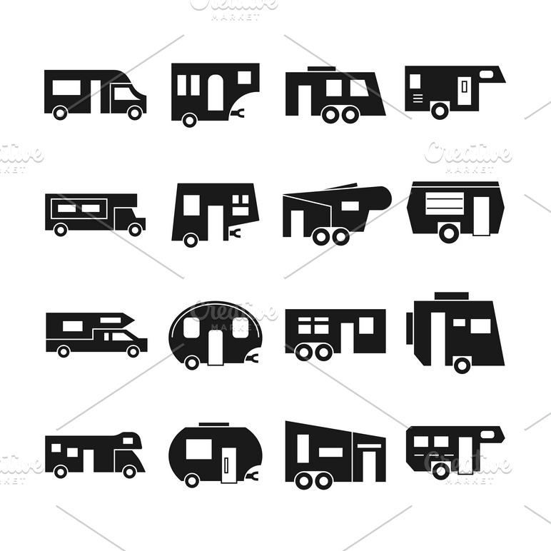 RV cars, campers vector icons | Custom-Designed Icons ~ Creative Market