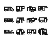 RV cars, campers vector icons