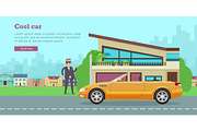 Cool Car Flat Style Vector Web Banner