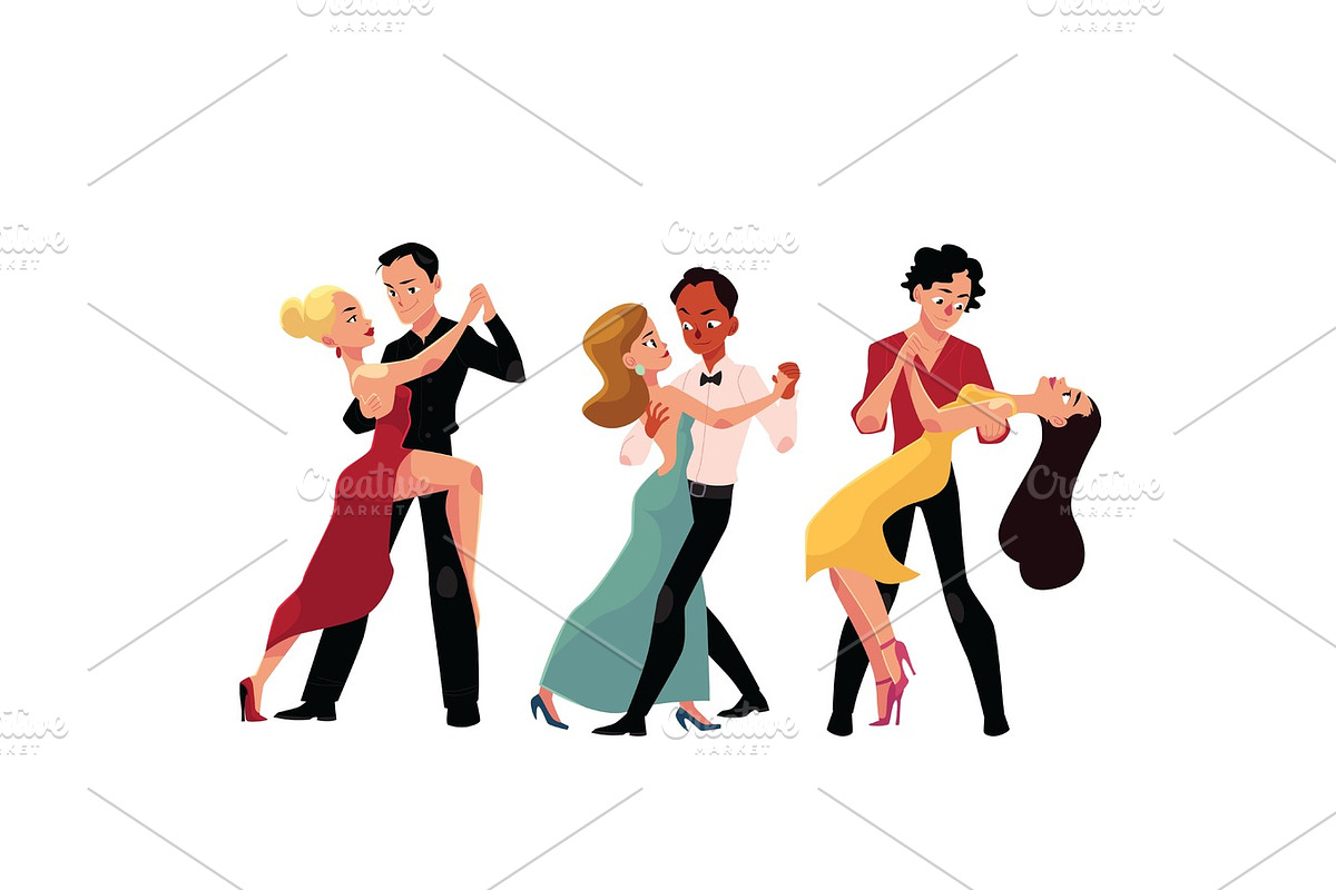 Couples of professional ballroom dancers dancing, looking at each other in Illustrations - product preview 8