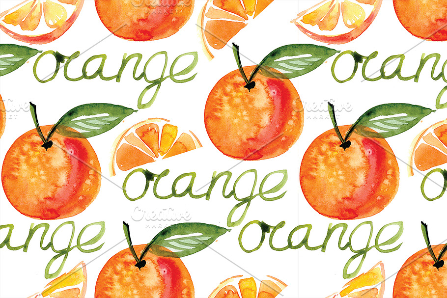Oranges, watercolor, patterns