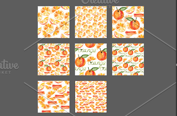 Oranges, watercolor, patterns in Illustrations - product preview 1