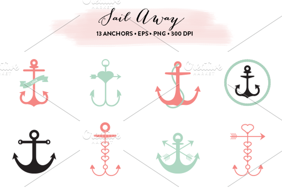 13 Hipster Anchors Design EPS & PNG