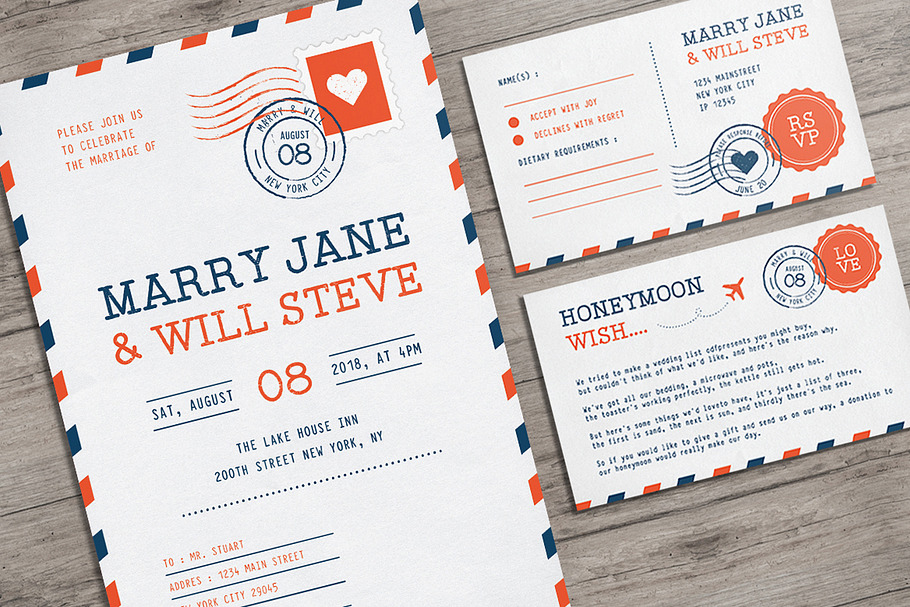 Airmail Wedding Invitation in Wedding Templates - product preview 8