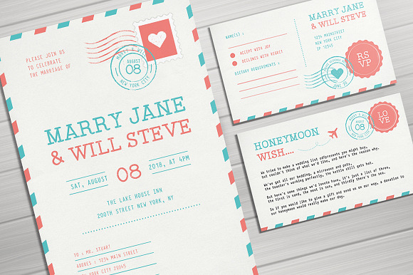 Airmail Wedding Invitation in Wedding Templates - product preview 4