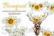 Deer Flower Crown Sunflowers Clipart
