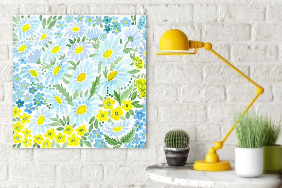 Watercolor chamomile flowers in Illustrations - product preview 1