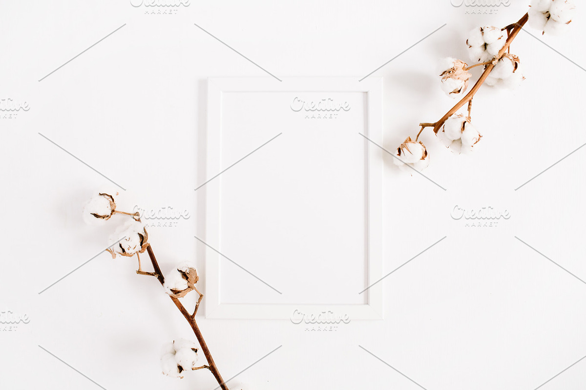 Photo frame with cotton branches in Print Mockups - product preview 8