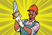 Construction worker with saw