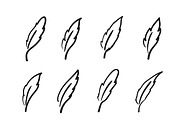 Vector group of hand drawn feather.