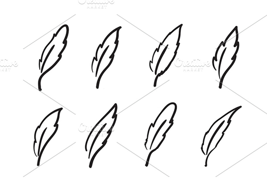 Vector group of hand drawn feather. in Graphics - product preview 8