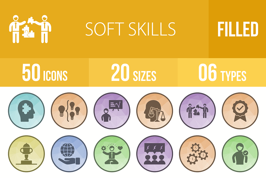 50 Soft Skills Low Poly B/G Icons in Graphics - product preview 8