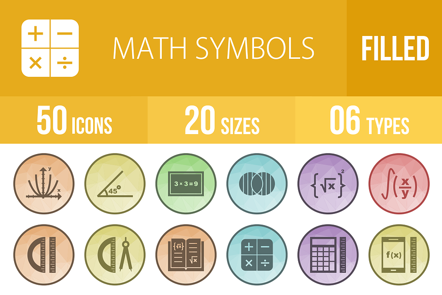 50 Math Symbols Low Poly B/G Icons in Graphics - product preview 8