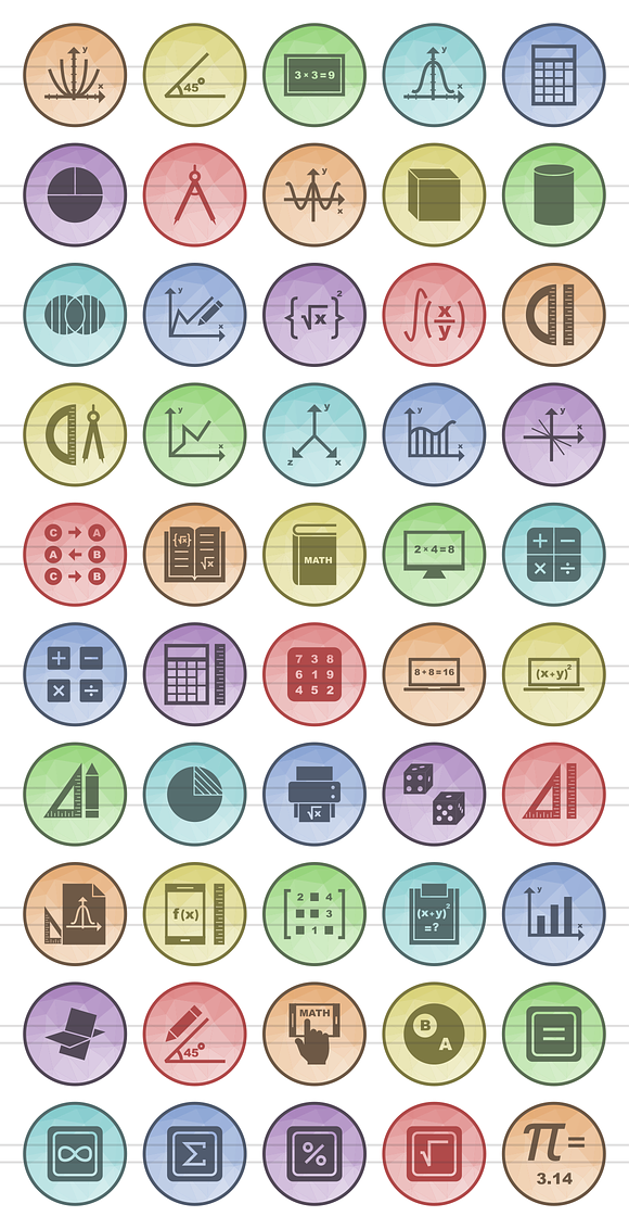 50 Math Symbols Low Poly B/G Icons in Graphics - product preview 1