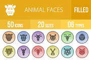 50 Animal Faces Low Poly B/G Icons