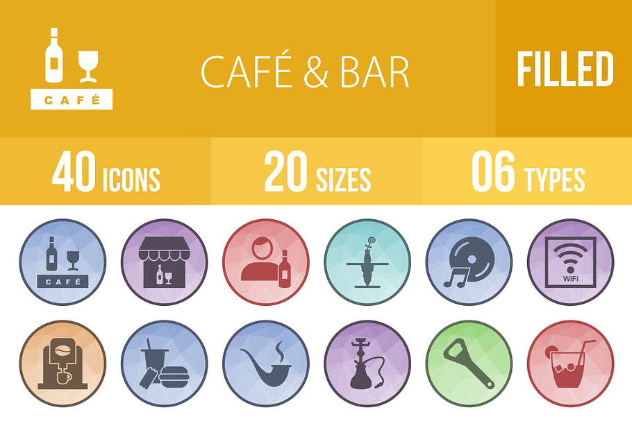 40 Cafe & Bar Low Poly B/G Icons in Graphics - product preview 8