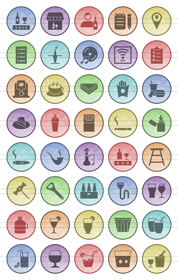 40 Cafe & Bar Low Poly B/G Icons in Graphics - product preview 1