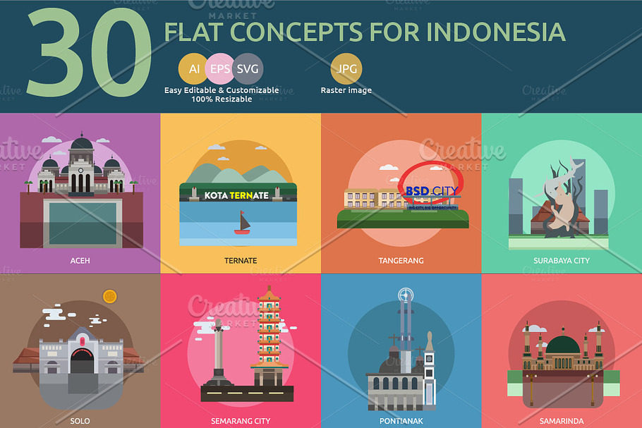 Flat Concept City of Indonesia in Illustrations - product preview 8