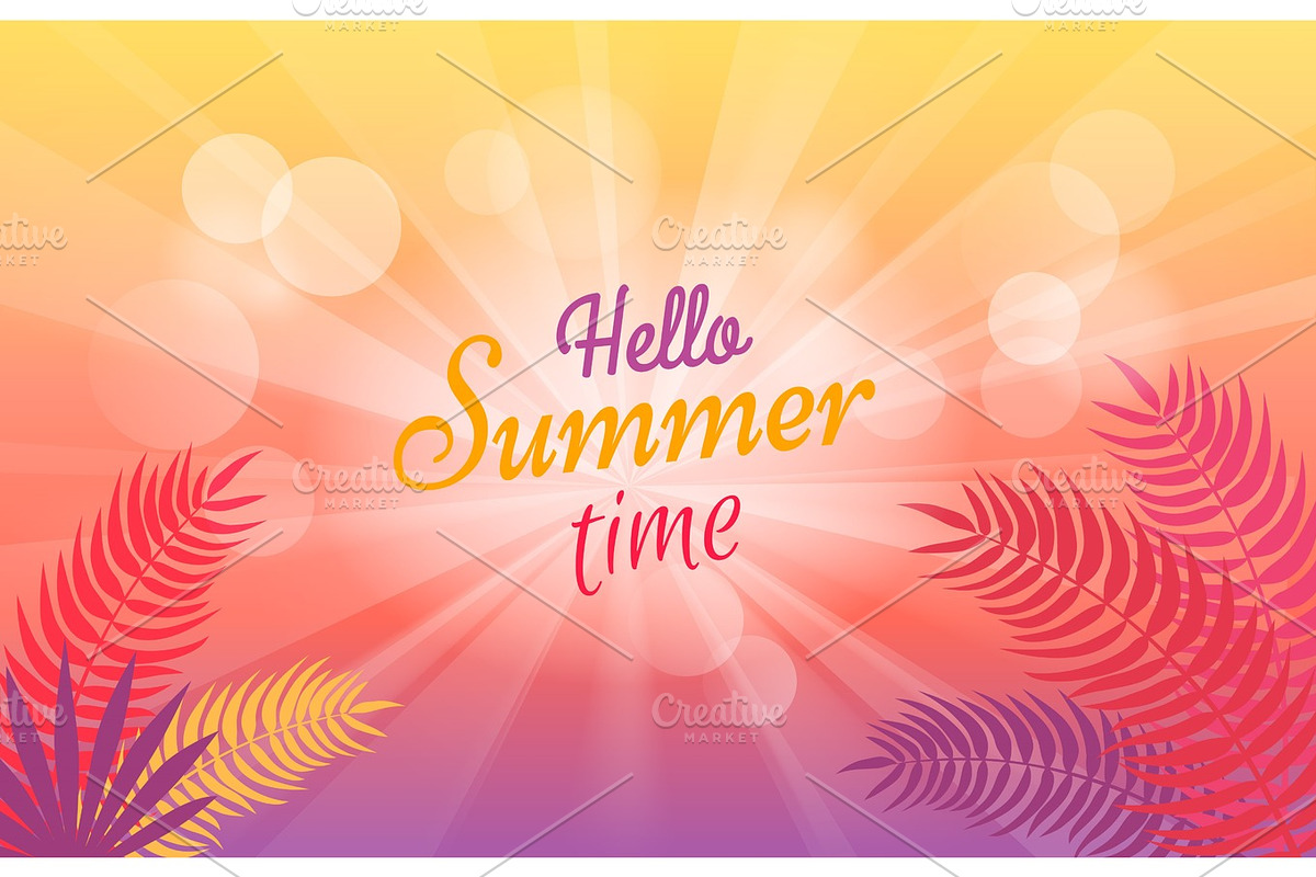 Hello Summer Time Poster with Tropical Trees in Illustrations - product preview 8