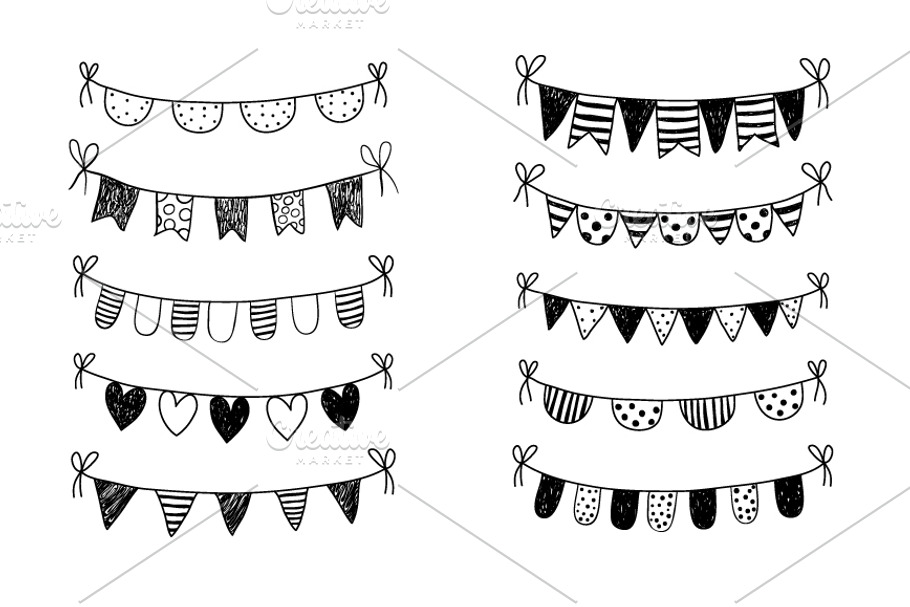 Hand drawn doodle bunting clipart