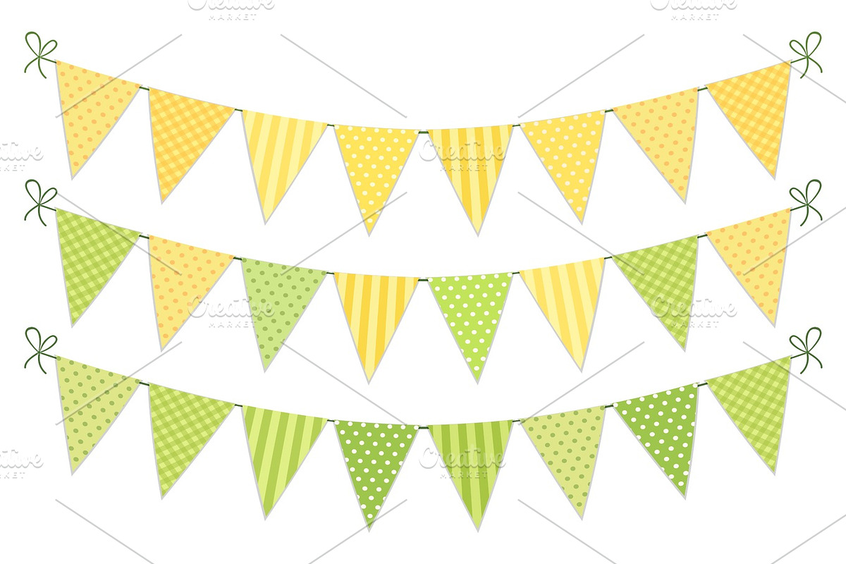 Cute vintage textile green and yellow shabby chic bunting flags for summer festivals, birthday, baby shower in Textures - product preview 8