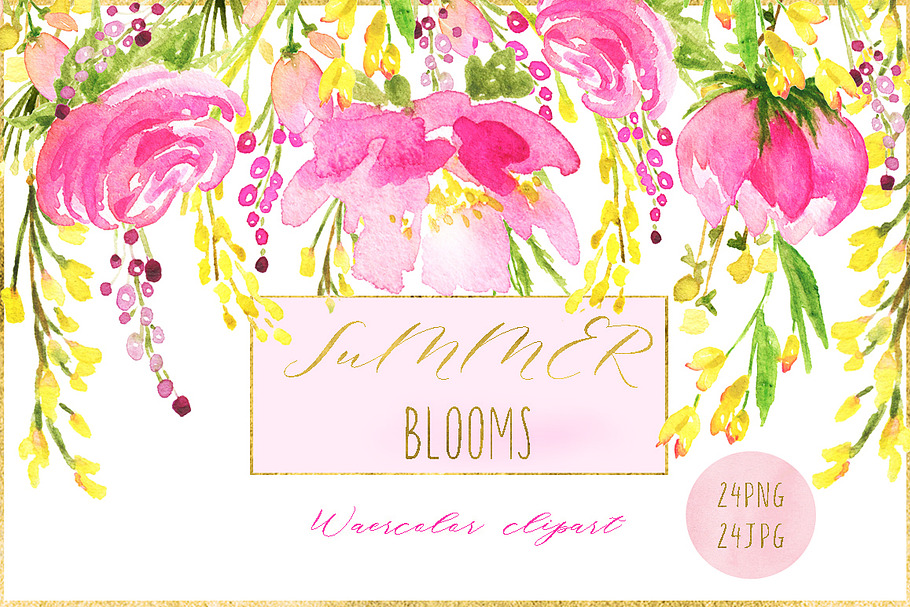 Summer blooms. watercolor clipart