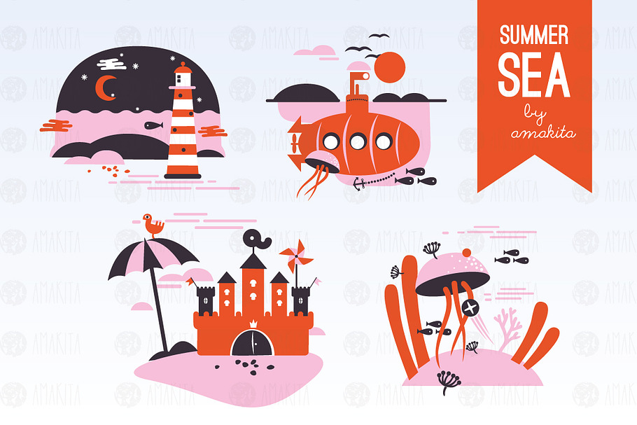 Summer sea flat design in Graphics - product preview 8