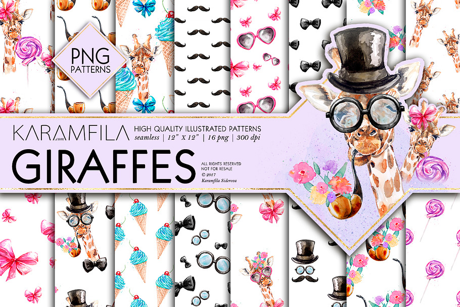 Giraffes Seamless Patterns in Illustrations - product preview 8