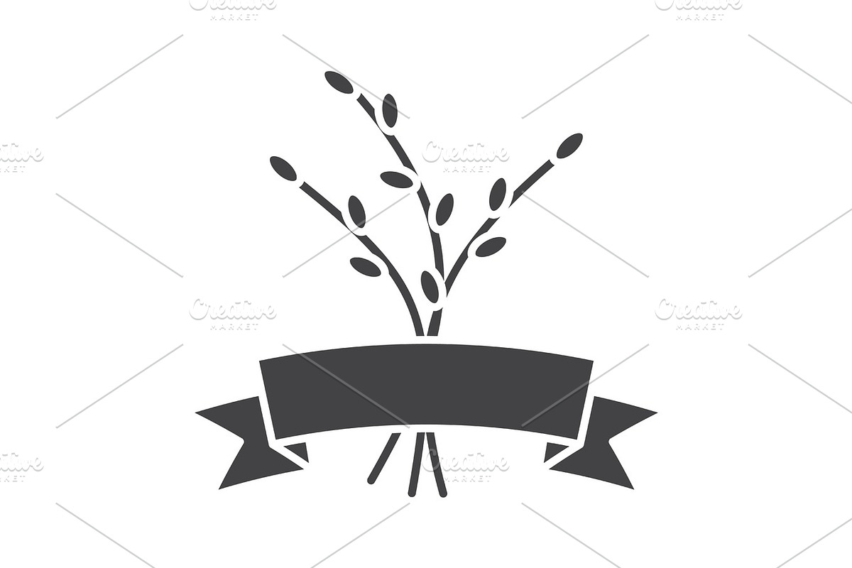 Willow branches with ribbon glyph icon in Graphics - product preview 8