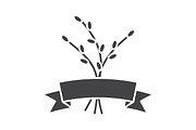 Willow branches with ribbon glyph icon