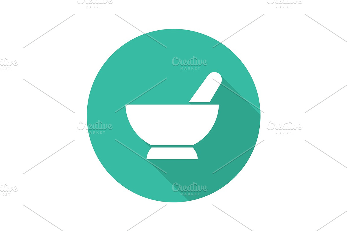 Mortar and pestle flat design long shadow icon in Graphics - product preview 8