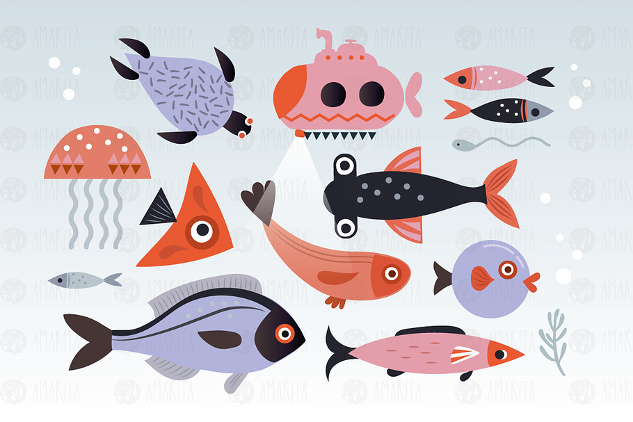 Colorful sea collection in Illustrations - product preview 8