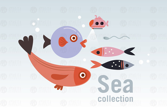Colorful sea collection in Illustrations - product preview 1