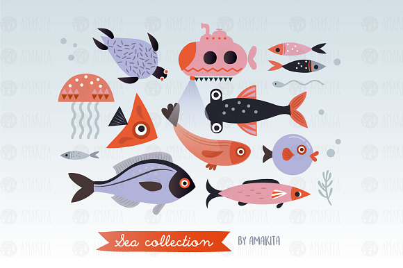 Colorful sea collection in Illustrations - product preview 2