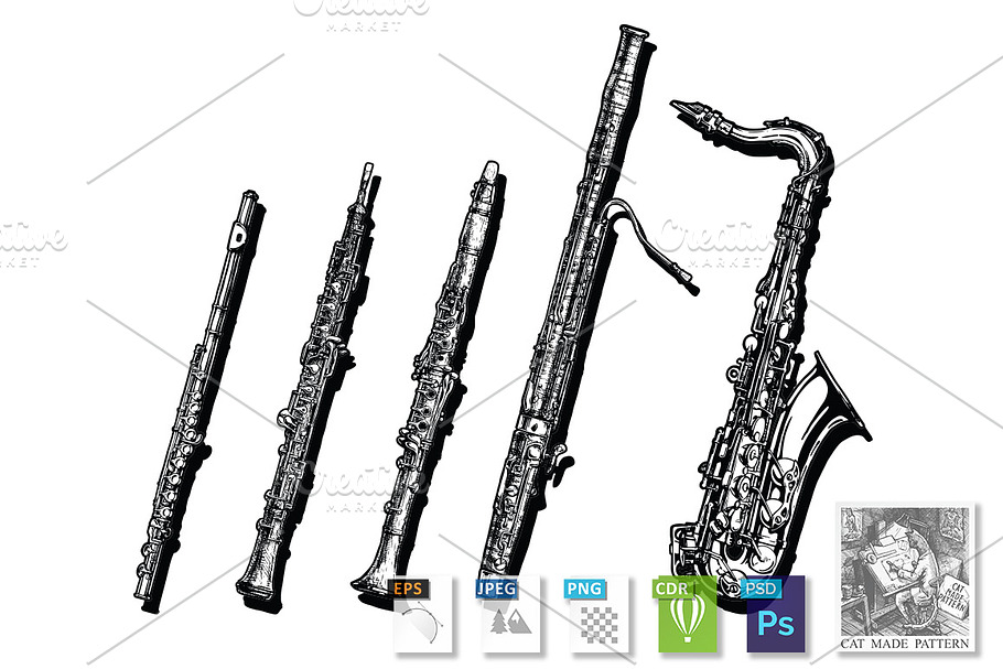 Woodwind musical instruments set in Illustrations - product preview 8