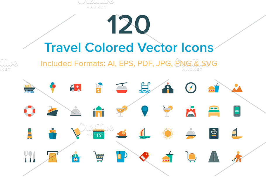 120 Travel Colored Vector Icons