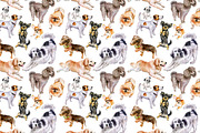 Watercolor. Pattern of dogs