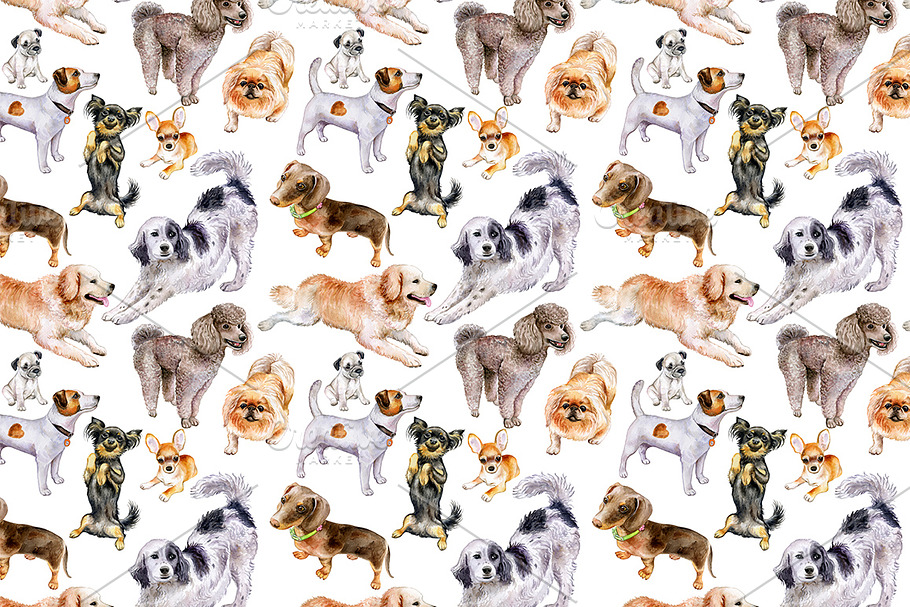 Watercolor. Pattern of dogs in Patterns - product preview 8