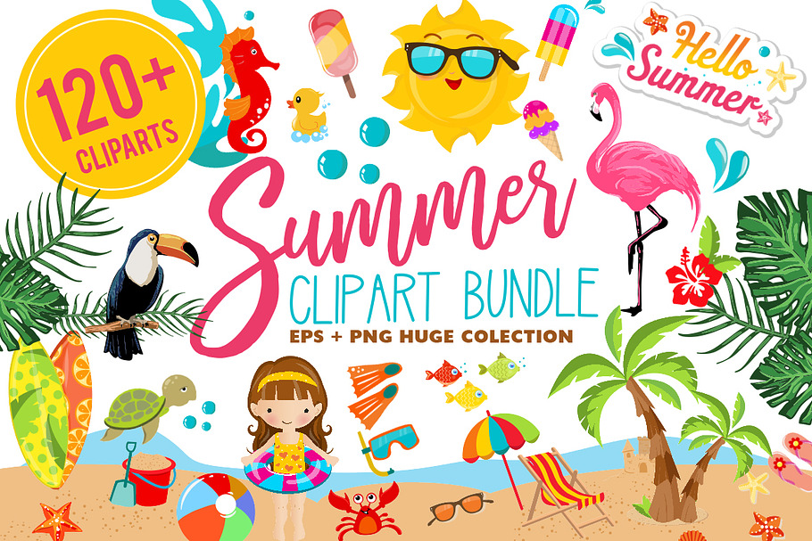 Summer Clipart Bundle - 126 cliparts in Illustrations - product preview 8