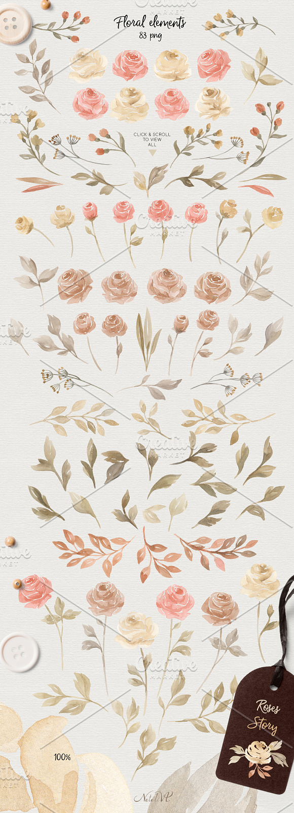 Roses Story. Design Kit Watercolor in Illustrations - product preview 1